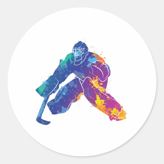 Sticker Rond Aquarelle Hockey sur glace Goalie (Devant)