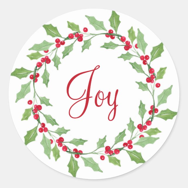Sticker Rond Aquarelle Holly Wreath (Devant)
