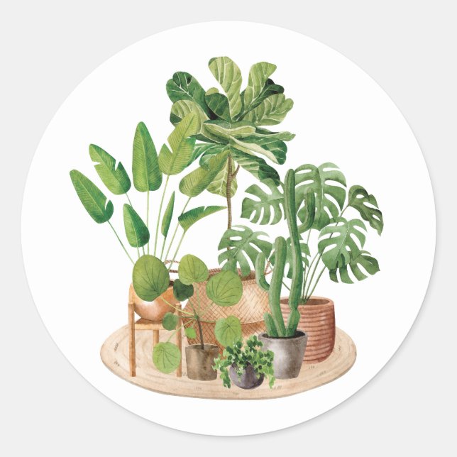 Sticker Rond Aquarelle Houseplants (Devant)