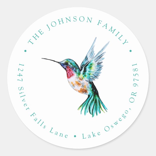 Sticker Rond Aquarelle Hummingbird Adresse de retour (Devant)