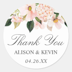 Sticker Rond Aquarelle Hydrangea Blush rose Merci Floral
