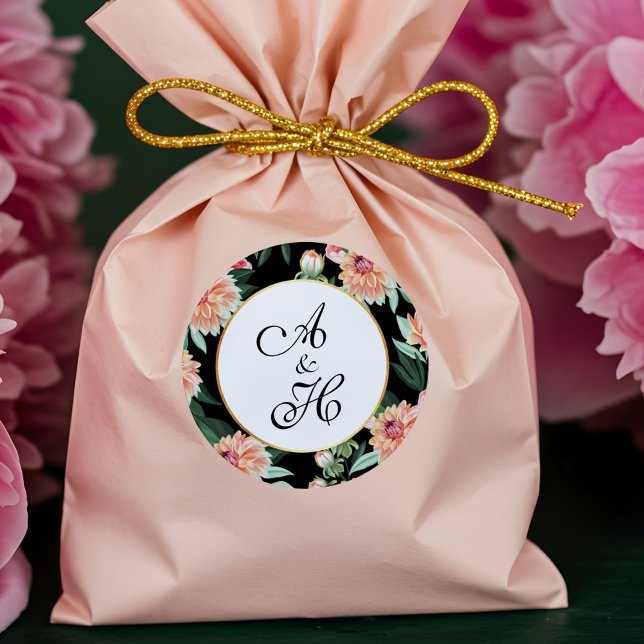 Sticker Rond Aquarelle intemporelle Mariage Floral Monogramme (Timeless Watercolor Floral Wedding Monogram Classic Round Sticker)