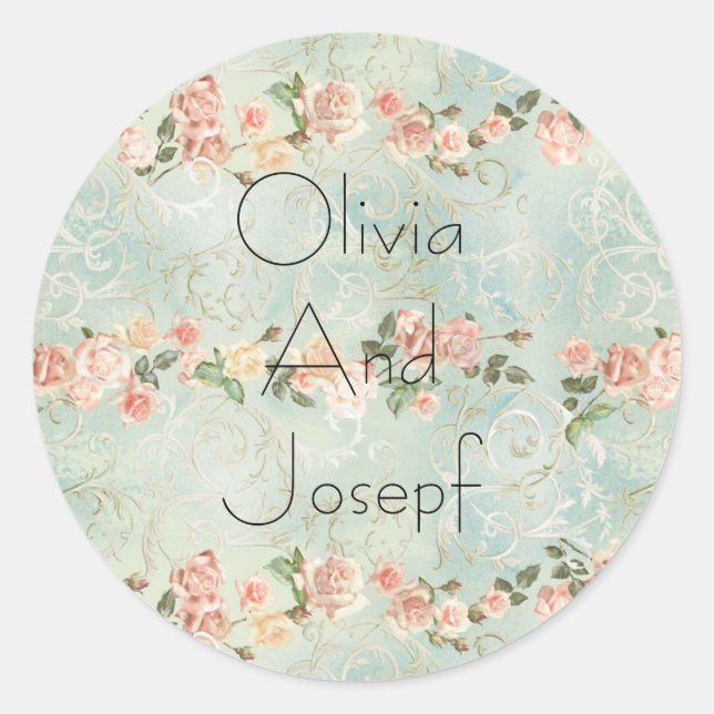 Sticker Rond Aquarelle invitation avec roses (Devant)