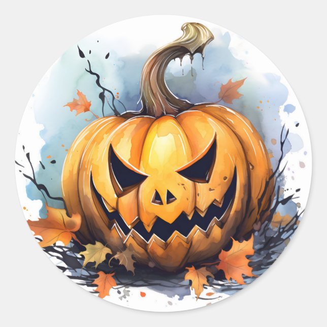 Sticker Rond Aquarelle Jack-o-lanterne (Devant)
