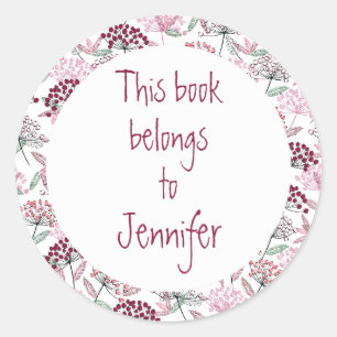 Sticker Rond Aquarelle Jardin Fleurs Bibliothèque Plaque de liv