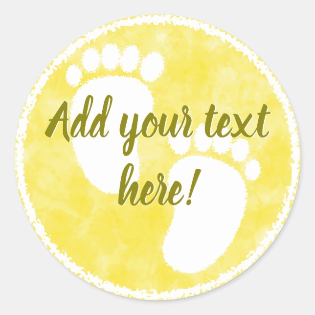 Sticker Rond Aquarelle jaune baby shower personnalisée (Devant)