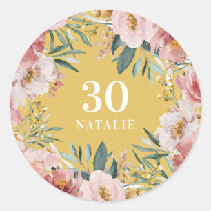 Sticker Rond Aquarelle jaune d'anniversaire fleuri