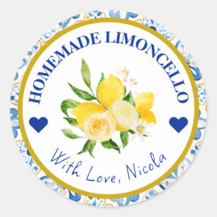 Sticker Rond Aquarelle jaune et bleu Limoncello fait maison