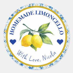 Sticker Rond Aquarelle jaune et bleu Limoncello fait maison