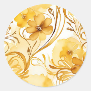 Sticker Rond Aquarelle jaune et or vive Florale