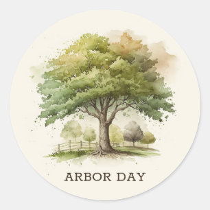 Sticker Rond Aquarelle. Jour de l'Arbor Environnement et écolog