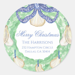 Sticker Rond Aquarelle Joyeux Noël Garland Vintage