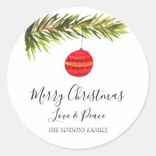 Sticker Rond Aquarelle Joyeux sapin de Noël Joyeux et lumineux
