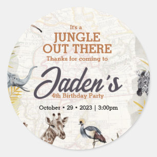 Sticker Rond Aquarelle Jungle Animal Anniversaire Merci
