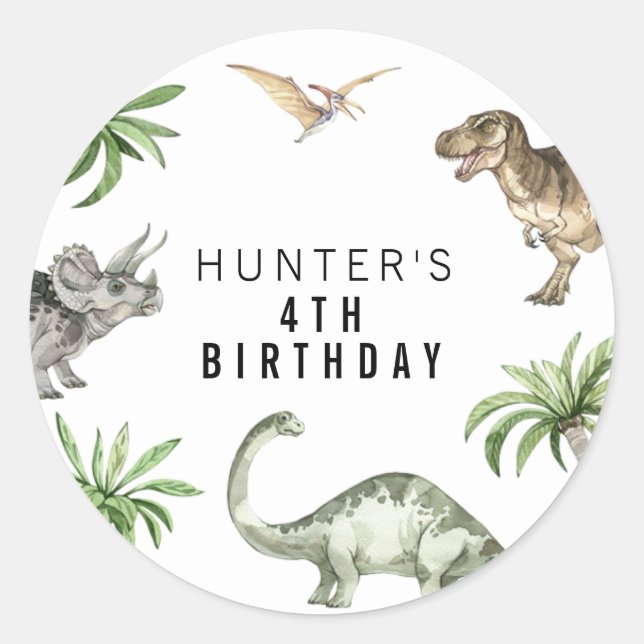 Sticker Rond Aquarelle Jurassic Dinosaur Anniversaire Favoriser (Devant)