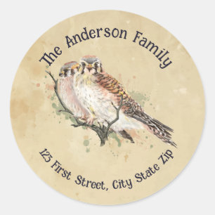 Sticker Rond Aquarelle Kestrel Bruant Faucon Faucon Faucon Oise