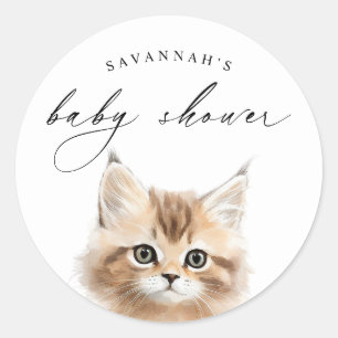 Sticker Rond Aquarelle Kitten   Cute Baby shower Chat Favoriser