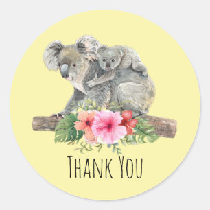 Sticker Rond Aquarelle Koala donne un Merci à sa mère et à s