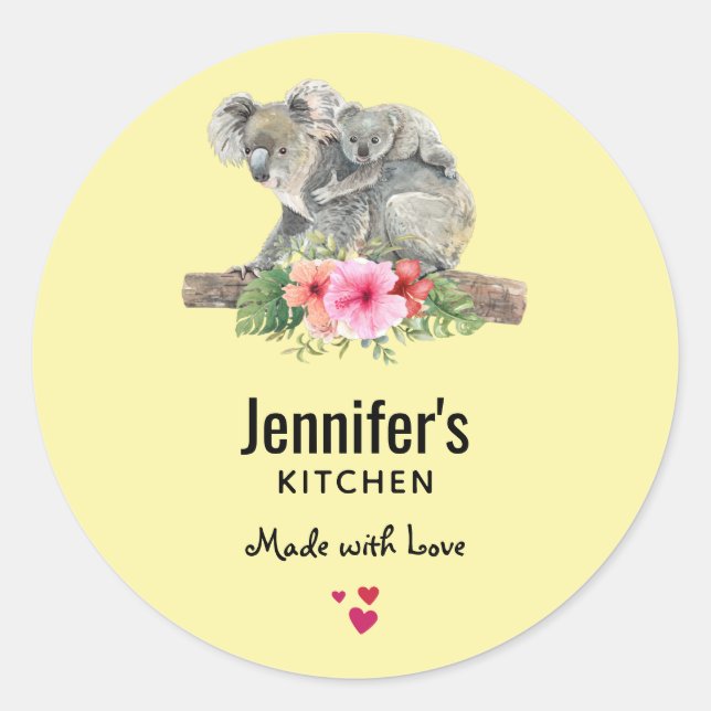 Sticker Rond Aquarelle Koala Oears mignonne Maman & Bébé Cuisin (Devant)