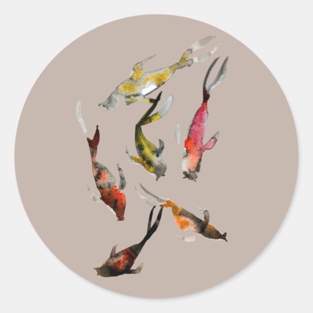 Sticker Rond Aquarelle koi poisson rouge brun or (Devant)