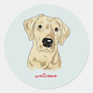 Sticker Rond Aquarelle Labrador jaune