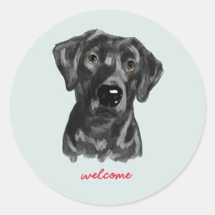 Sticker Rond Aquarelle labrador noir