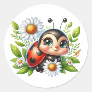 Sticker Rond Aquarelle Ladybug