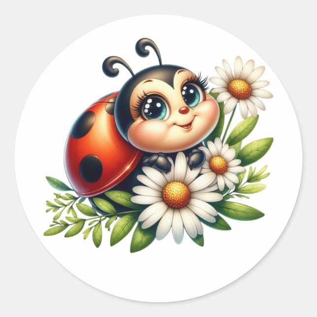 Sticker Rond Aquarelle Ladybug (Devant)