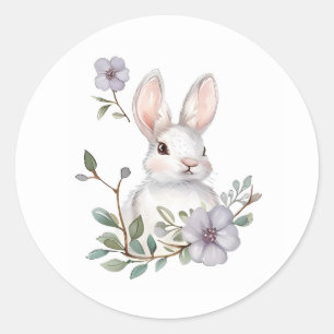 Sticker Rond Aquarelle Lapin de Pâques