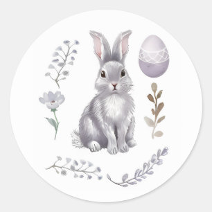 Sticker Rond Aquarelle Lapin de Pâques