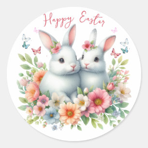 Sticker Rond Aquarelle Lapin de Pâques Personnalisé