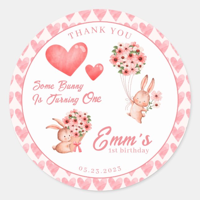 Sticker Rond Aquarelle lapin Pâques roses et Coeur (Devant)