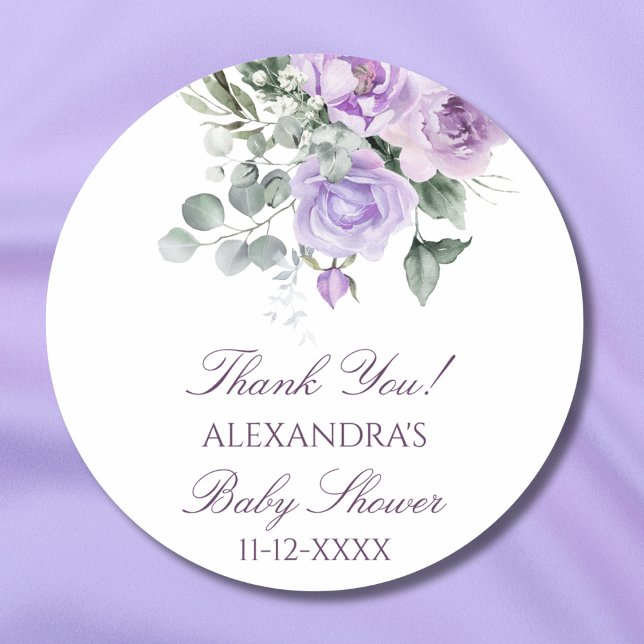 Sticker Rond Aquarelle lavande Baby shower Floral Merci (Créateur téléchargé)