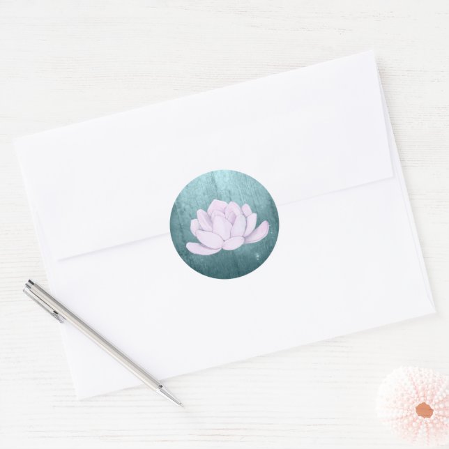 Sticker Rond Aquarelle Lavande Succulente, turquoise (Enveloppe)