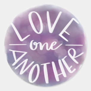 Sticker Rond Aquarelle Lettrée À La Main Bokeh L'un l'autre
