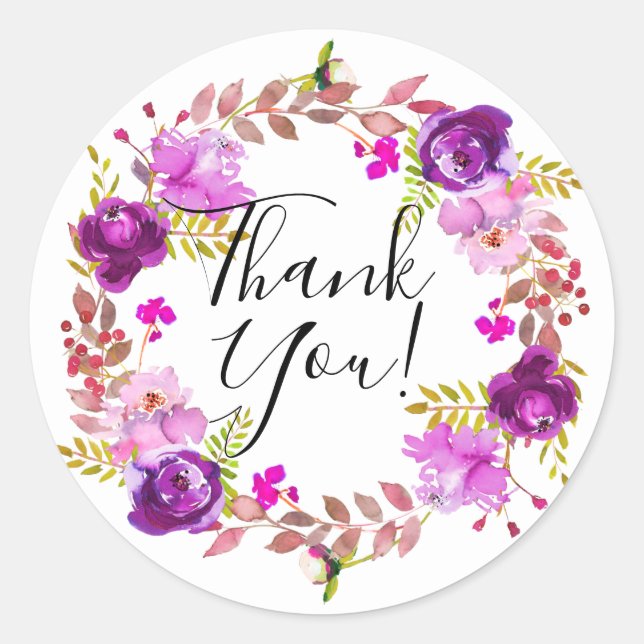 Sticker Rond Aquarelle Lilac et violet Merci Floral (Devant)