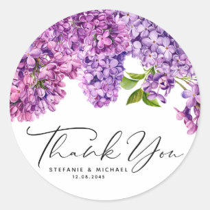 Sticker Rond Aquarelle Lilac Fleurs Merci de mariage de printem