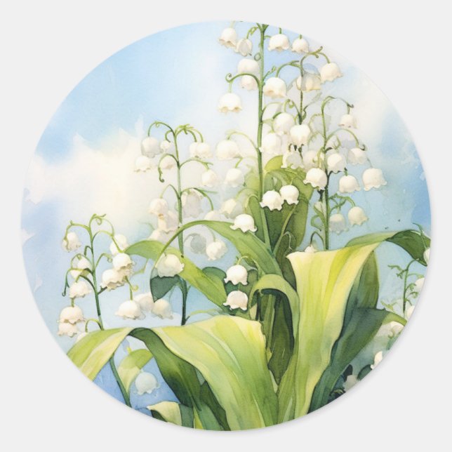 Sticker Rond Aquarelle Lily de la Vallée Fleurs florissantes (Devant)