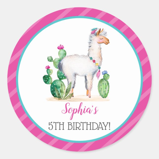 Sticker Rond Aquarelle Llama Anniversaire (Devant)
