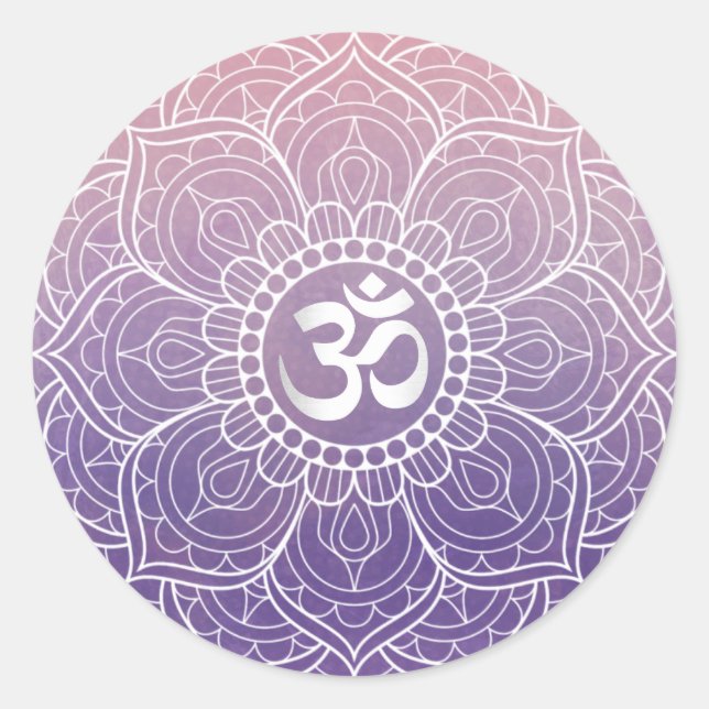 Sticker Rond Aquarelle Lotus Mandala Namaste Yoga (Devant)