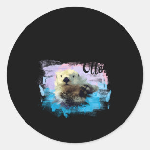 Sticker Rond Aquarelle Loutre de mer qui aime les loutres