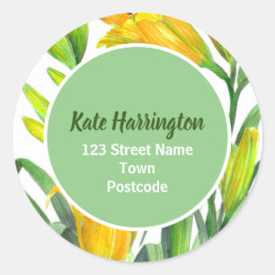 Sticker Rond Aquarelle Lumineuse Jaune Lys Cercle Adresse