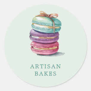 Sticker Rond Aquarelle Macaron Baker Pâtisserie Chef Mint Green