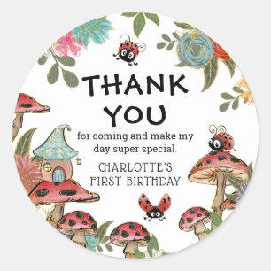 Sticker Rond Aquarelle magique mignonne Ladybug fille Anniversa