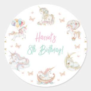 Sticker Rond Aquarelle Magique Unicornes N'importe quel âge Ann