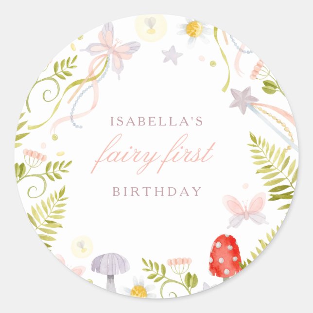 Sticker Rond Aquarelle Magique Verdure Fée Premier anniversaire (Devant)