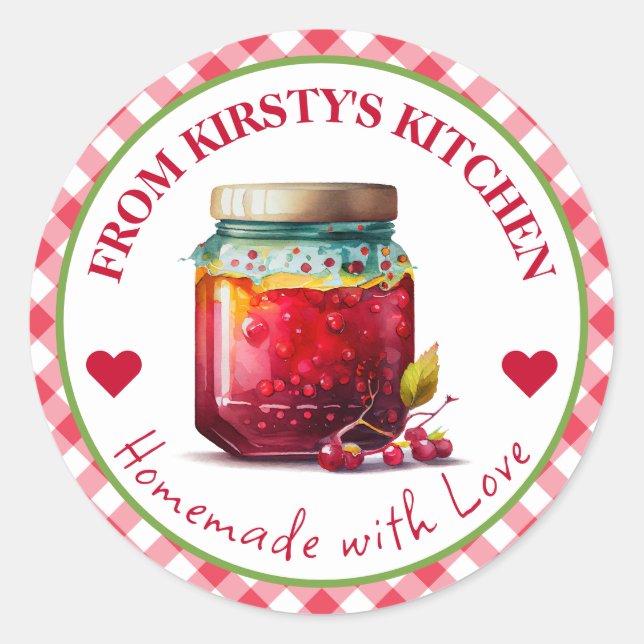 Sticker Rond Aquarelle maison En vichy confiture de canneberge (Devant)