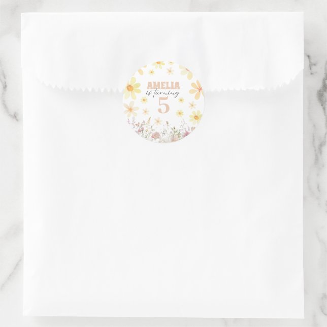 Sticker Rond Aquarelle marguerite Anniversaire (Sac)