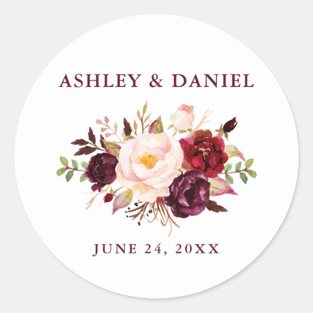 Sticker Rond Aquarelle mariage Bourgogne (Devant)