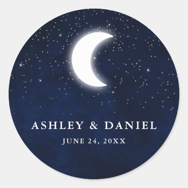 Sticker Rond Aquarelle Mariage céleste bleu Sky Moon Stars (Devant)